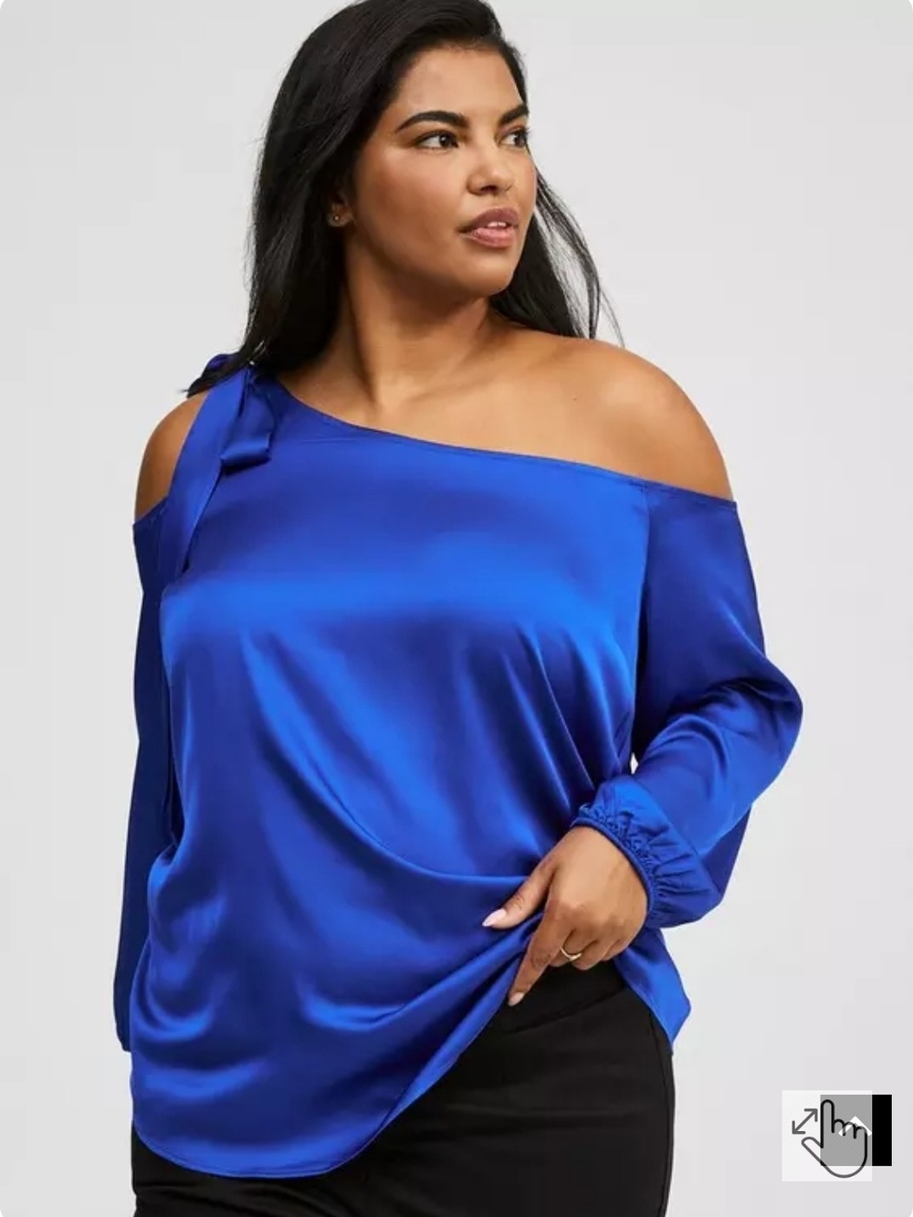 Torrisd Size 2 - One Shoulder Satin Tie Front Top in Royal Blue